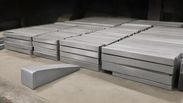 Illustration: Rows of identical raw aluminum blanks on a table, with one foreground piece polished and finished – a metaphor for certifying thousands of engineers.