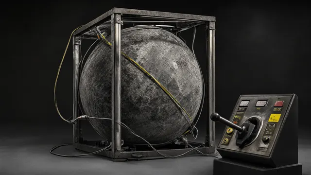 Illustration: A large stone sphere confined within a steel cage frame with sensor cables and an emergency stop lever, symbolizing Google's restricted rollout of Gemini 4 Argon with monitoring that can halt the model.
