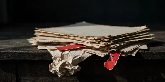 Illustrasjon: En haug med papir-advarsler skyves ubrukelig av et bord, med en revet rød advarselsslipp, som metafor for avviste AI-risikoadvarsler.