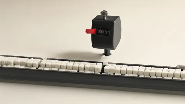 Illustration: a small black mechanical counter with a red indicator arm overlooking a long row of identical white cubes, symbolizing one cheap oversight model monitoring every action of an autonomous agent.