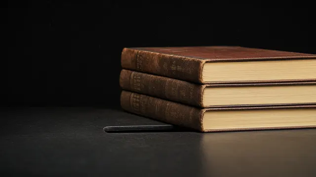 Illustration: a stack of old leather-bound books disappears into a narrow black slot in a table.