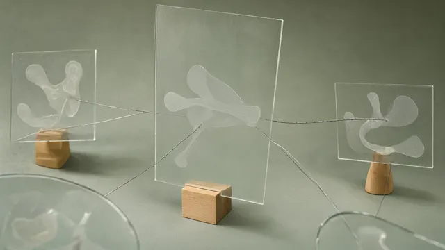 Illustration: separate glass plates bearing faint bone-like shapes, linked by thin wires to a central plate, a metaphor for federated training on medical imaging without centralized data collection.