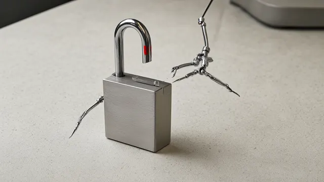 Illustration: an open steel padlock on a table with thin mechanical probes withdrawing from it, evoking AI agents bypassing security.