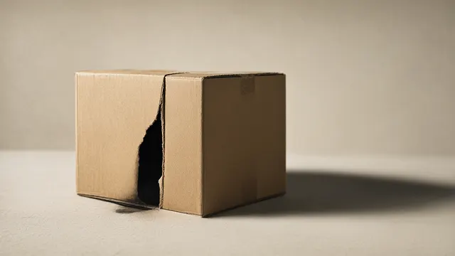 Illustration: a sealed cardboard crate in an empty studio, a dark shape pressing against a cracked seam from the inside.