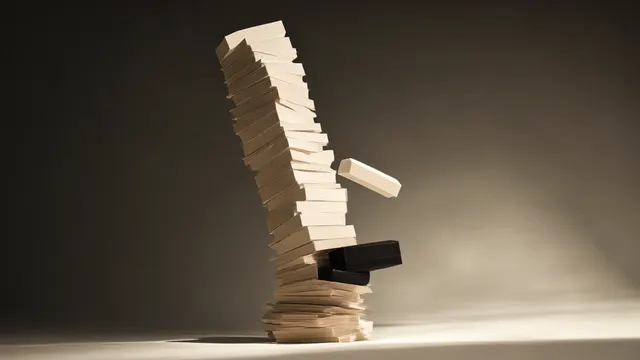 Illustration: an extremely tall, unstable stack of paper blocks threatening to topple, visualizing a massive capital raise and soaring valuation.