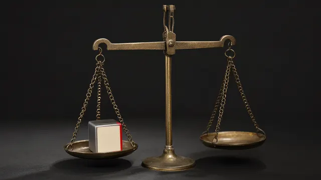 Illustration: a small metal cube on one pan of an antique brass balance scale, the other pan empty – a value not yet proven ahead of the stock market debut.