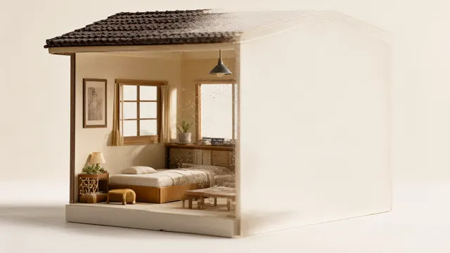 Illustration: a miniature model home where half the furniture has dissolved away, an image of a robot's failing memory.